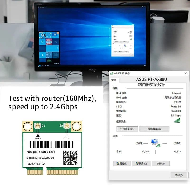 image-Wifi 6 Dual Band 3000Mbps MPE-AX3000H Wireless Half Mini PCI-E Wifi Card Bluetooth 5.0 802.11ax/ac 2.4Ghz 5Ghz Adapter Laptop