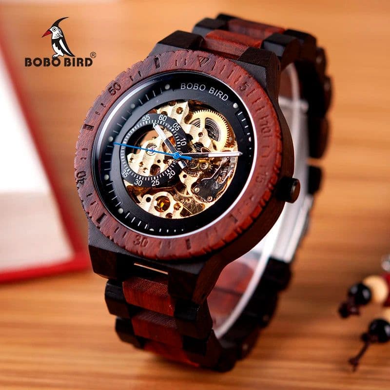 image-BOBO BIRD Wood Mechanical Watch Men Relogio Masculino Big Mens Watches Top Brand Luxury Timepieces erkek kol saati Dropshipping