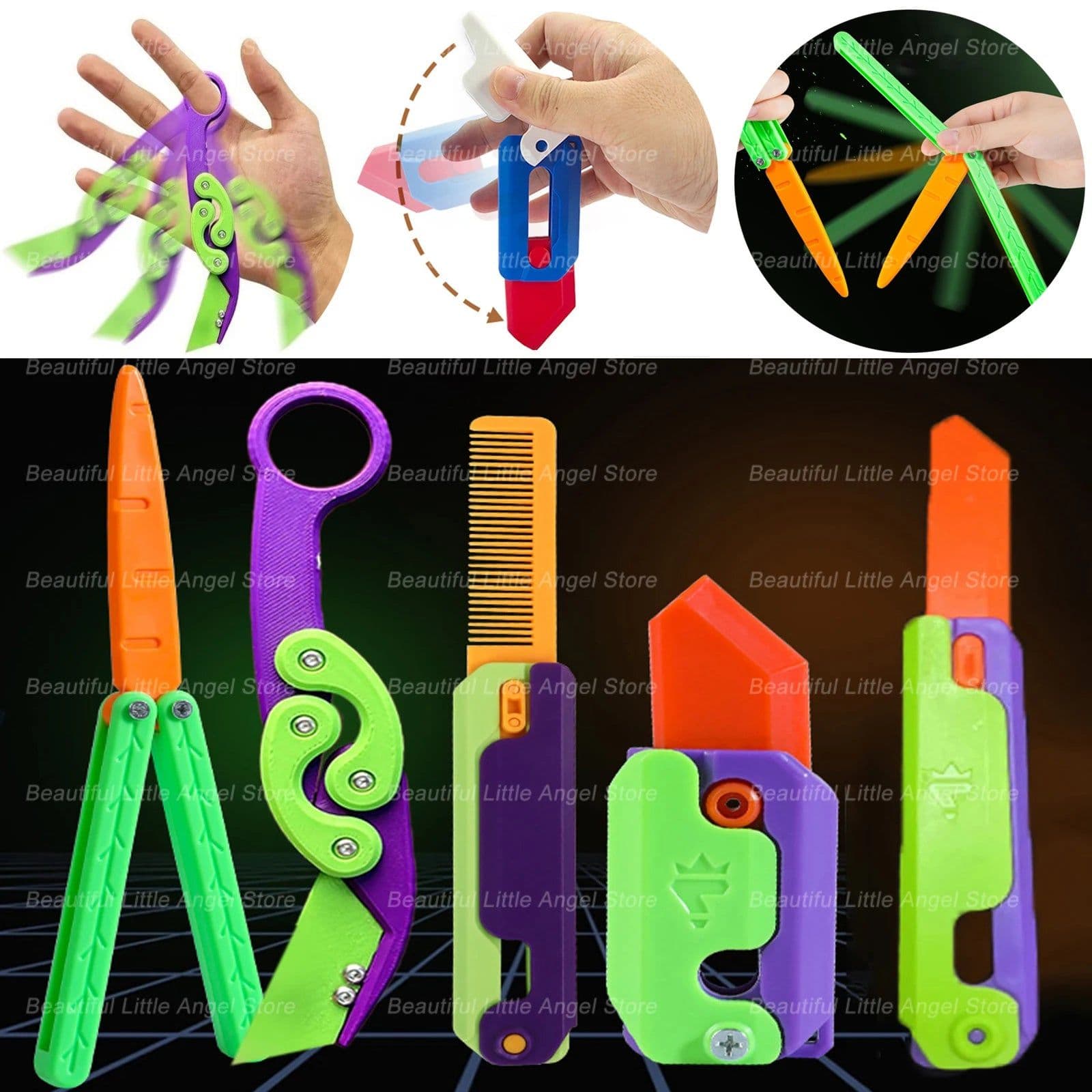 image-New Knife Fidget Toy 3D Printing Technology Stocking Stuffers Gift With Butterfly Claw Blade Carrot Fidget Toy Stress relief Toy