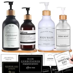 image-300/500ml Bathroom Soap Dispenser Bottle Shampoo Shower Gel Bottle Press Type Refillable Empty Glossy Bottle Waterproof Labels