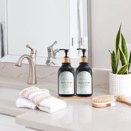 image-300/500ml Bathroom Soap Dispenser Bottle Shampoo Shower Gel Bottle Press Type Refillable Empty Glossy Bottle Waterproof Labels