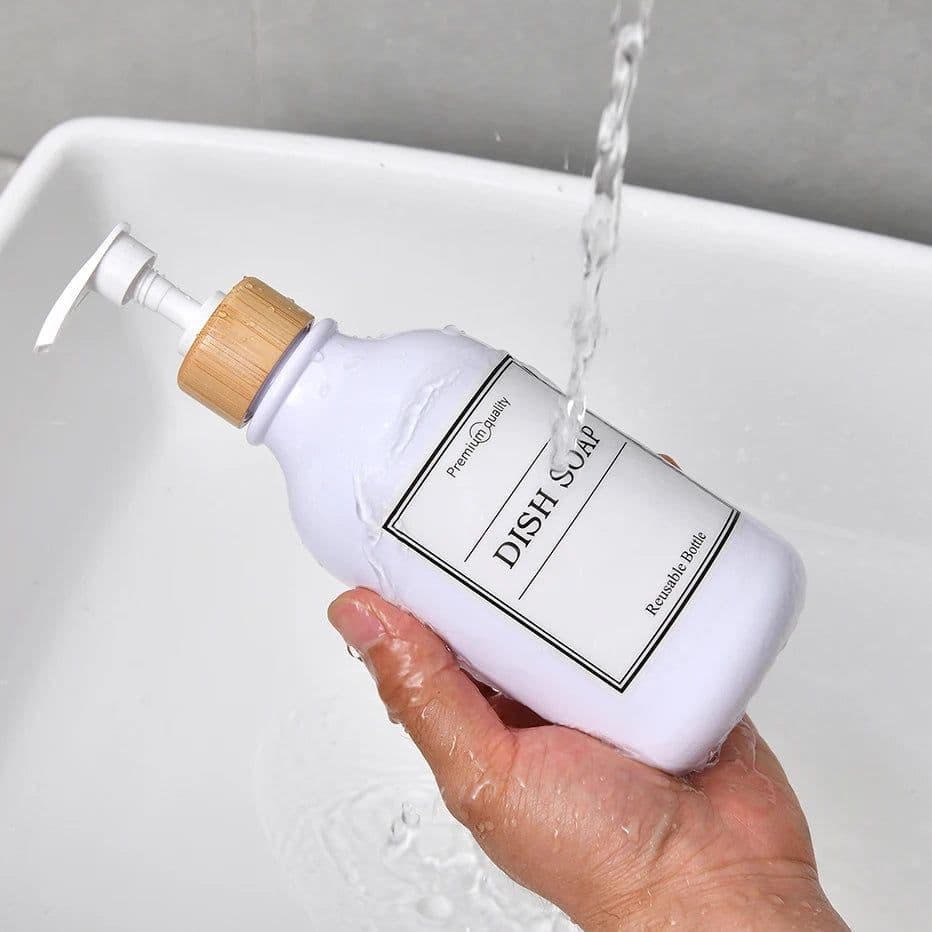 image-300/500ml Bathroom Soap Dispenser Bottle Shampoo Shower Gel Bottle Press Type Refillable Empty Glossy Bottle Waterproof Labels