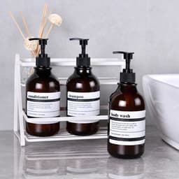 image-300/500ml Bathroom Soap Dispenser Bottle Shampoo Shower Gel Bottle Press Type Refillable Empty Glossy Bottle Waterproof Labels