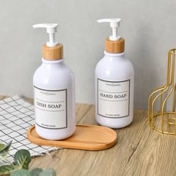 image-300/500ml Bathroom Soap Dispenser Bottle Shampoo Shower Gel Bottle Press Type Refillable Empty Glossy Bottle Waterproof Labels