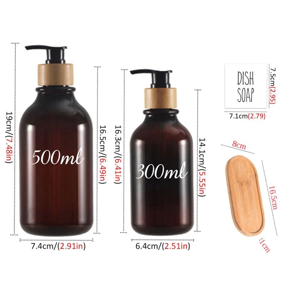 image-300/500ml Bathroom Soap Dispenser Bottle Shampoo Shower Gel Bottle Press Type Refillable Empty Glossy Bottle Waterproof Labels