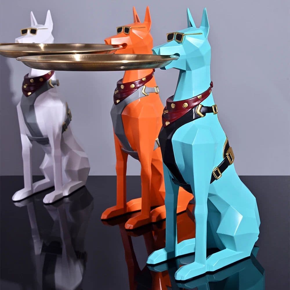 image-Design Tray dog Statue Butler Tray for Key Box Home Ornaments Animal Figurines Office Decoration Resin dog Sculpture decor Rooms