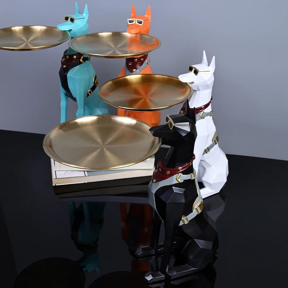 image-Design Tray dog Statue Butler Tray for Key Box Home Ornaments Animal Figurines Office Decoration Resin dog Sculpture decor Rooms