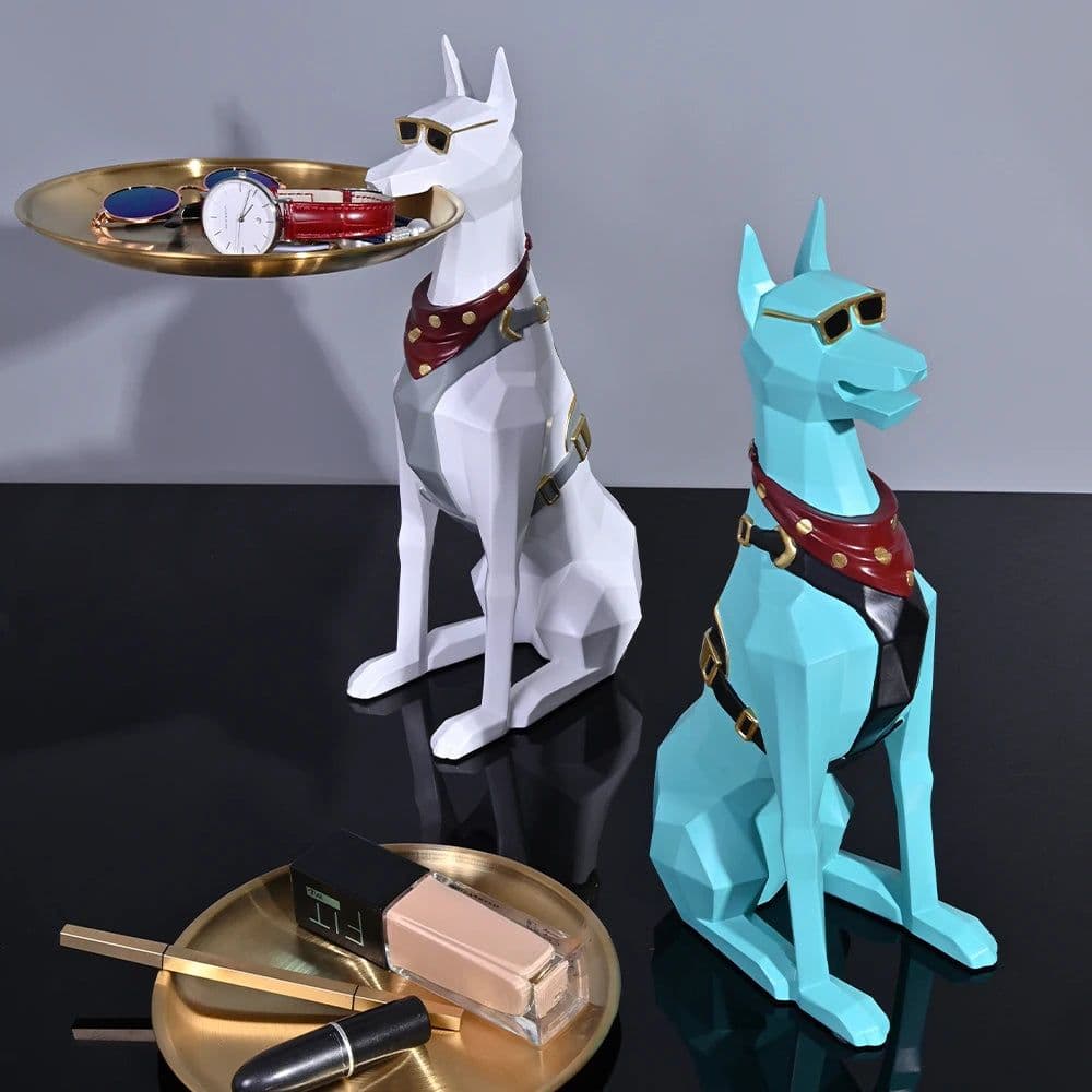 image-Design Tray dog Statue Butler Tray for Key Box Home Ornaments Animal Figurines Office Decoration Resin dog Sculpture decor Rooms