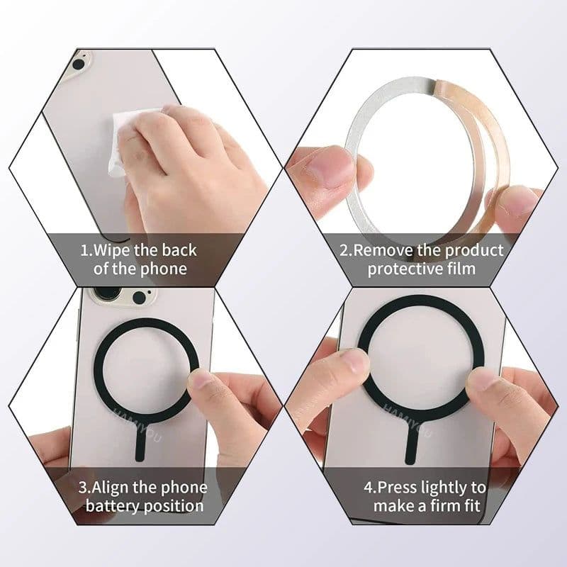 image-10-1PCS Stainless Steel Magnetic Metal Plate Ring For Magsafe Wireless Charger Iron Sheet Sticker Magnet Car Phone Holder