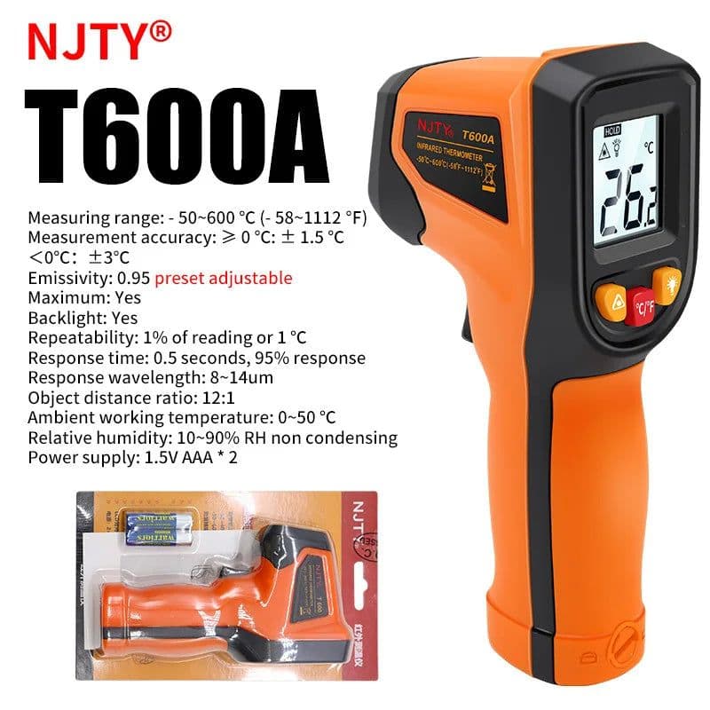 image-NJTY Digital Infrared Thermometer -50~600℃ Laser termometro Pyrometer Gun Non-Contact Laser Temperature Meter gauge Tools