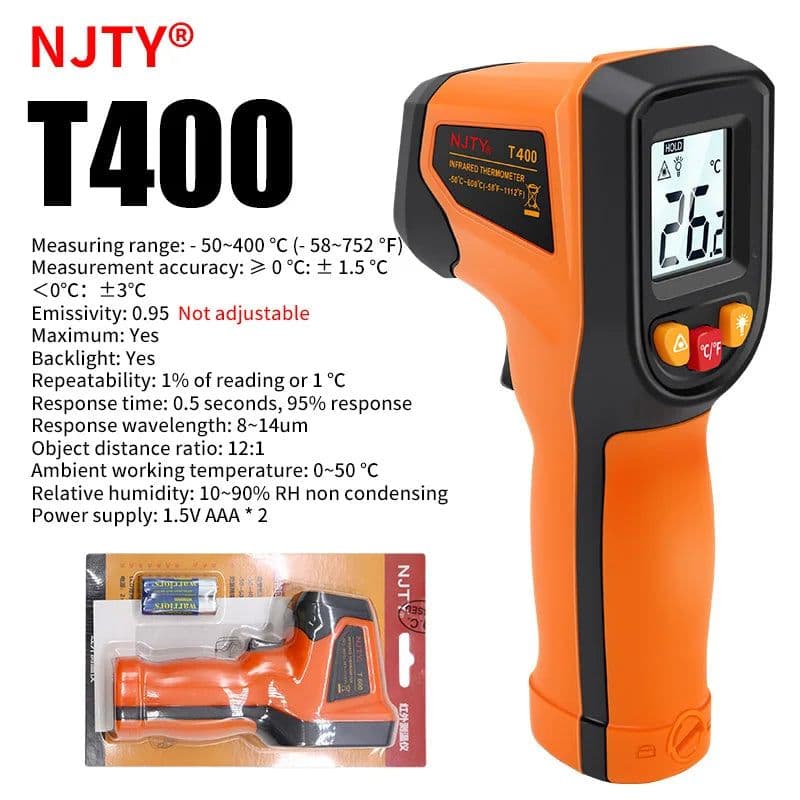 image-NJTY Digital Infrared Thermometer -50~600℃ Laser termometro Pyrometer Gun Non-Contact Laser Temperature Meter gauge Tools