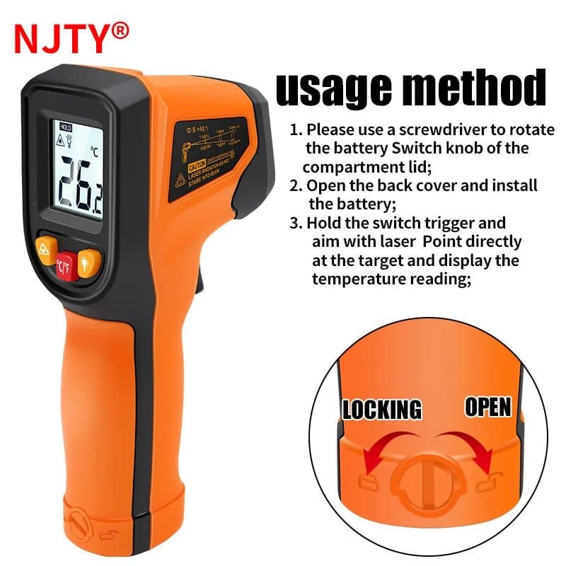 image-NJTY Digital Infrared Thermometer -50~600℃ Laser termometro Pyrometer Gun Non-Contact Laser Temperature Meter gauge Tools