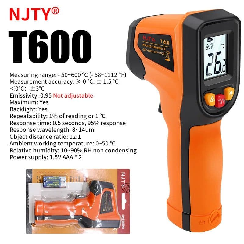 image-NJTY Digital Infrared Thermometer -50~600℃ Laser termometro Pyrometer Gun Non-Contact Laser Temperature Meter gauge Tools
