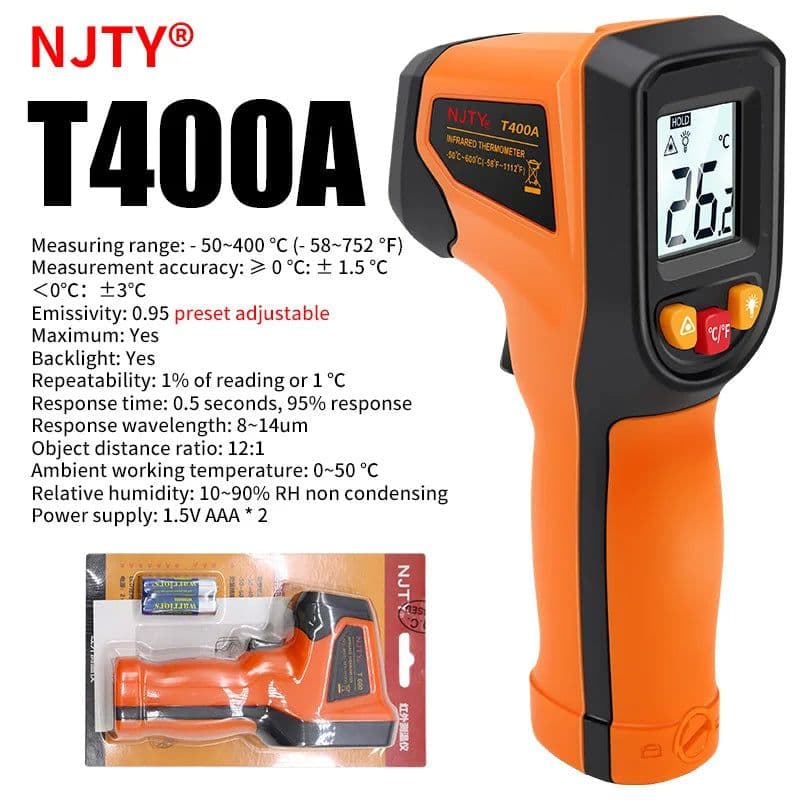 image-NJTY Digital Infrared Thermometer -50~600℃ Laser termometro Pyrometer Gun Non-Contact Laser Temperature Meter gauge Tools