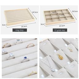 image-Unique-Beige Velvet Necklace Ring Earring Holder Newly Wooden Jewelry Tray Series Jewelry Disply Jewellery Organizer Box