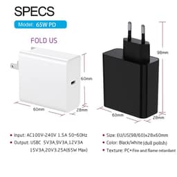 image-45W 65W 20V 3.25A USB Type C PD Charger USB C Power Laptop Adapter for Macbook Pro 12 13 Huawei Matebook HP DELL XPS Notebooks