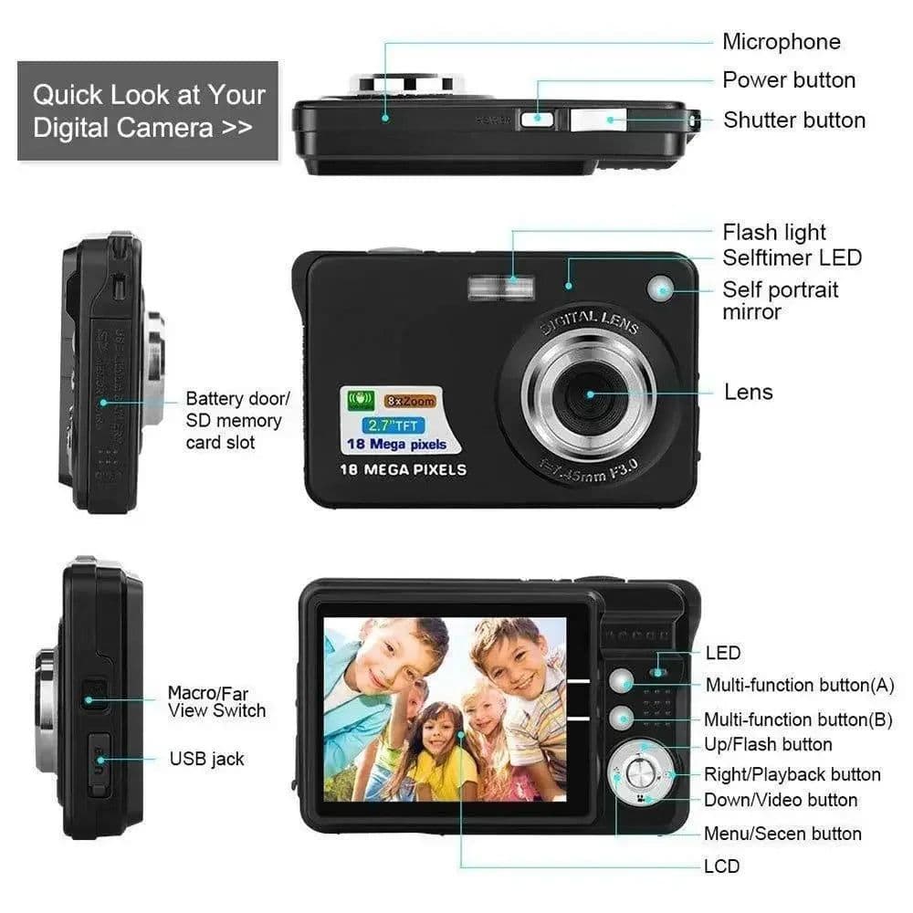 image-18 Mega Pixels LCD Rechargeable HD Digital Camera CCD Video Camera Outdoor Anti-Shake Support Sd Card Camcorder Photography
