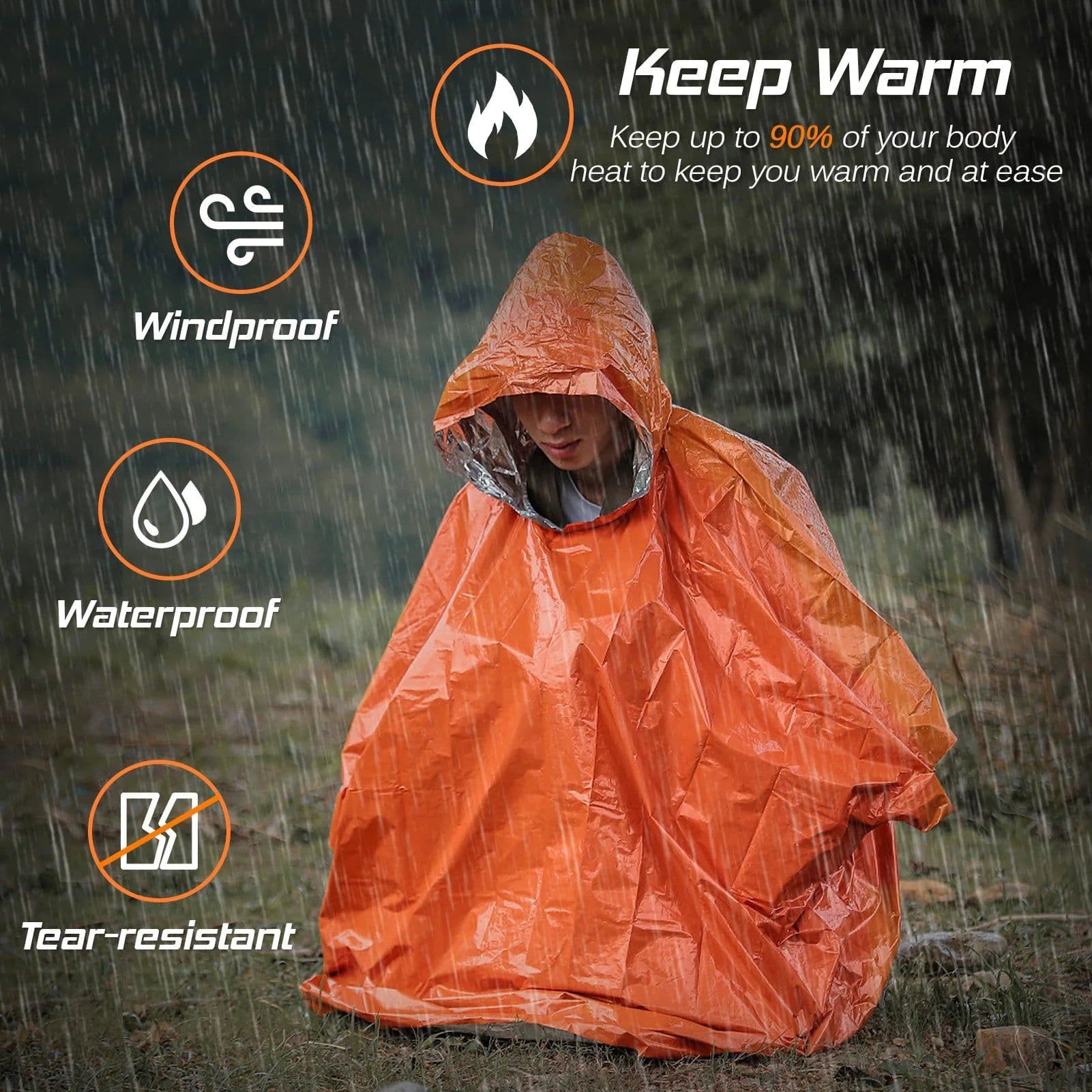 image-4/8pcs Emergency Rain Poncho Thermal Blanket Poncho Weather Proof Outdoor Survival Camping Gear Survival Gadgets
