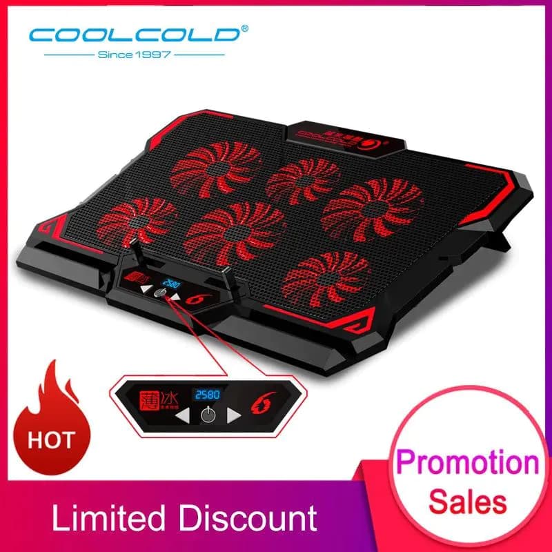 image-COOLCOLD 17inch Gaming Laptop Cooler Six Fan Led Screen Two USB Port 2600RPM Laptop Cooling Pad Notebook Stand For Laptop