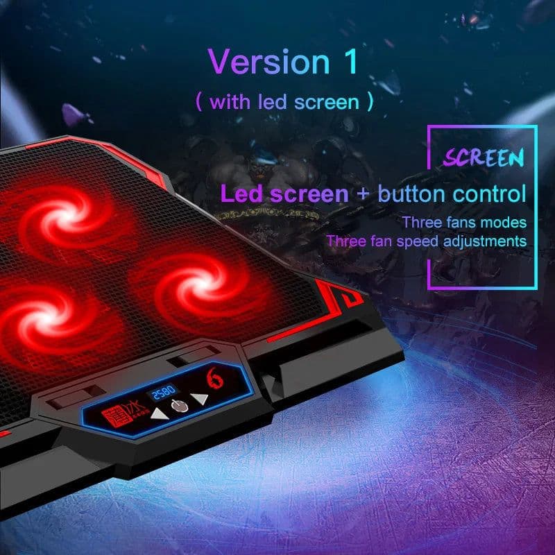 image-COOLCOLD 17inch Gaming Laptop Cooler Six Fan Led Screen Two USB Port 2600RPM Laptop Cooling Pad Notebook Stand For Laptop