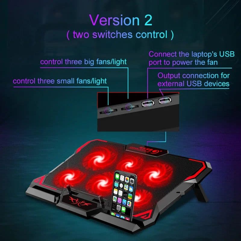 image-COOLCOLD 17inch Gaming Laptop Cooler Six Fan Led Screen Two USB Port 2600RPM Laptop Cooling Pad Notebook Stand For Laptop