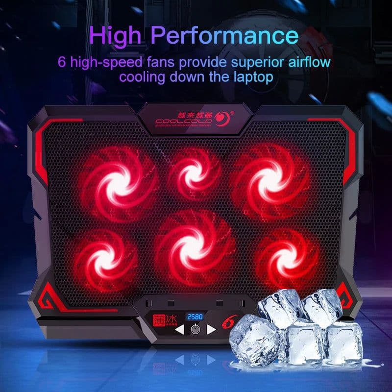 image-COOLCOLD 17inch Gaming Laptop Cooler Six Fan Led Screen Two USB Port 2600RPM Laptop Cooling Pad Notebook Stand For Laptop