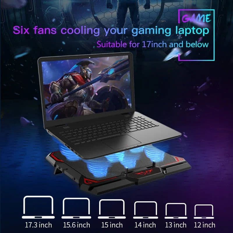 image-COOLCOLD 17inch Gaming Laptop Cooler Six Fan Led Screen Two USB Port 2600RPM Laptop Cooling Pad Notebook Stand For Laptop