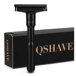 image-QShave Luxurious Black Adjustable Safety Razor Can Design Name on It Classic Stand Safety Razor Men Shaving 5 Gift Blades