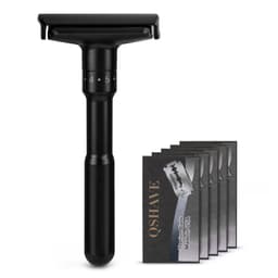 image-QShave Luxurious Black Adjustable Safety Razor Can Design Name on It Classic Stand Safety Razor Men Shaving 5 Gift Blades