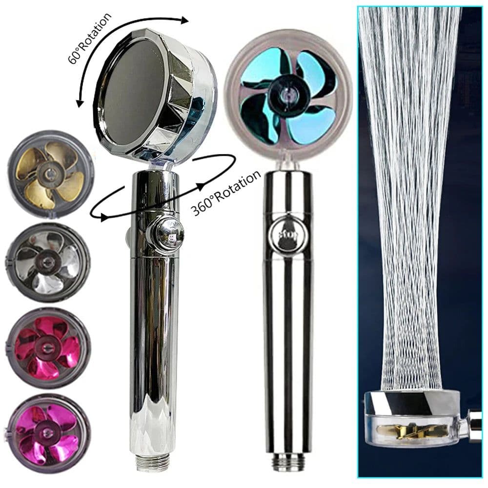 image-2023 Shower Head Water Saving Flow 360 Degrees Rotating With Small Fan ABS Rain High Pressure Spray Nozzle Bathroom Accessories