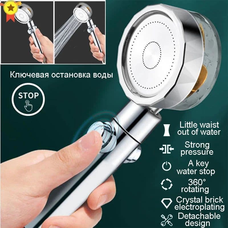 image-2023 Shower Head Water Saving Flow 360 Degrees Rotating With Small Fan ABS Rain High Pressure Spray Nozzle Bathroom Accessories