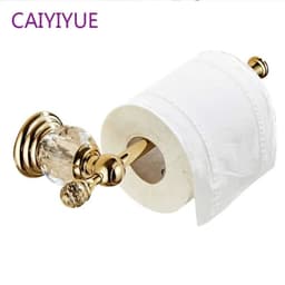 image-Crystal Toilet Paper Holder, Gold Toilet Roll Holder Modern Bathroom Accessories Zinc Alloy Tissue Hanger Wall Mounted