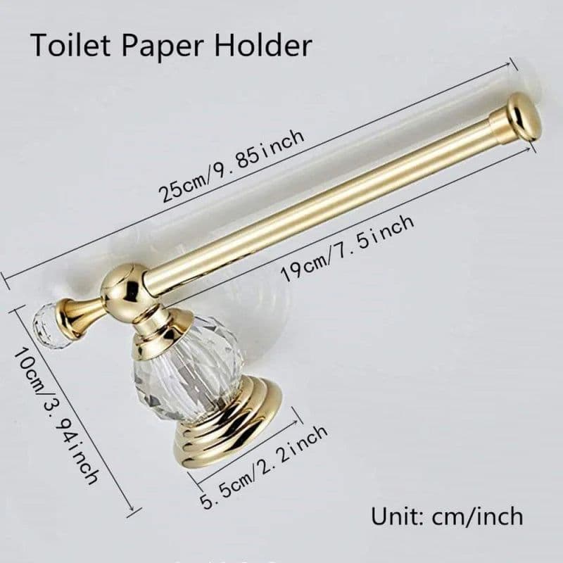 image-Crystal Toilet Paper Holder, Gold Toilet Roll Holder Modern Bathroom Accessories Zinc Alloy Tissue Hanger Wall Mounted