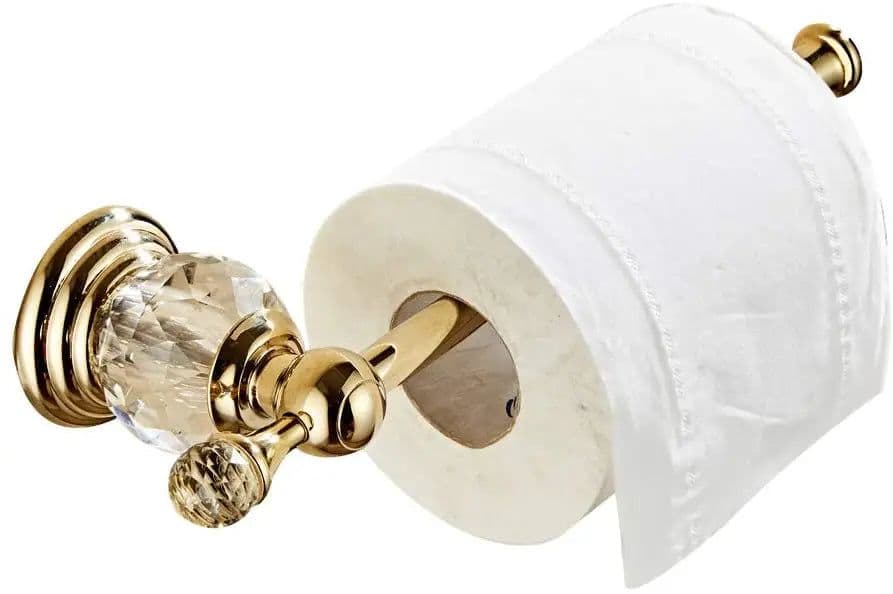 image-Crystal Toilet Paper Holder, Gold Toilet Roll Holder Modern Bathroom Accessories Zinc Alloy Tissue Hanger Wall Mounted