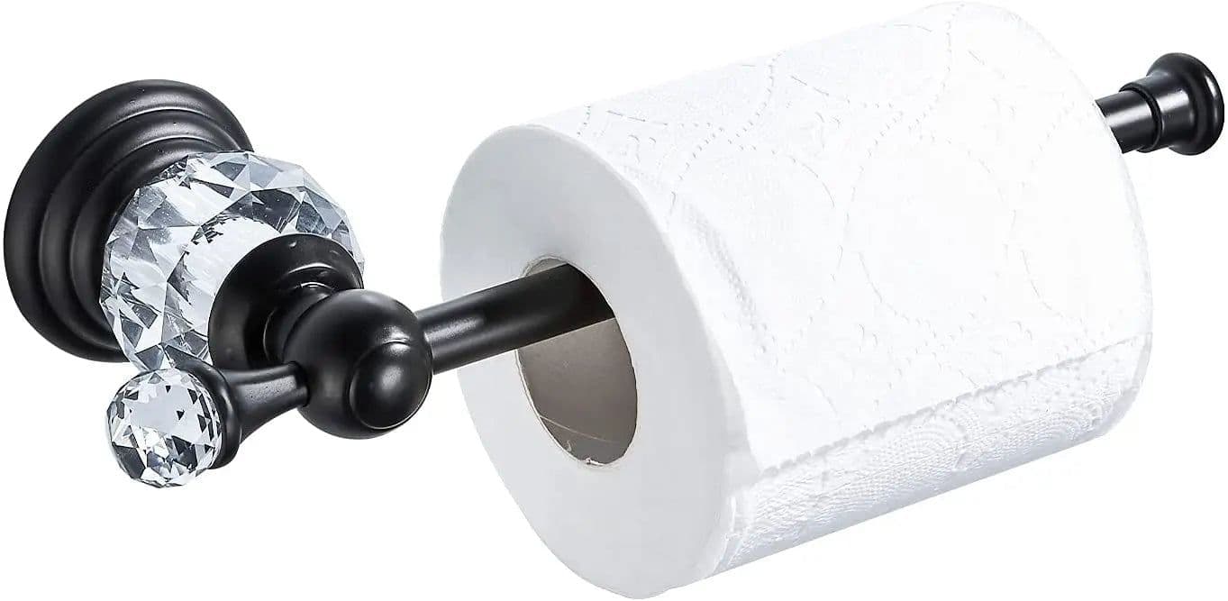 image-Crystal Toilet Paper Holder, Gold Toilet Roll Holder Modern Bathroom Accessories Zinc Alloy Tissue Hanger Wall Mounted