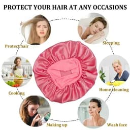 image-Women's Silk Bonnet for Sleeping Double-layer Adjustable Hood Capbath Cap Chemotherapy Cap Styling Cap Hair Wrapping Tool