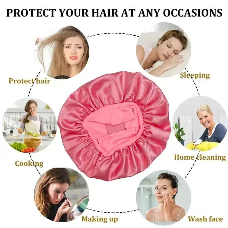image-Women's Silk Bonnet for Sleeping Double-layer Adjustable Hood Capbath Cap Chemotherapy Cap Styling Cap Hair Wrapping Tool