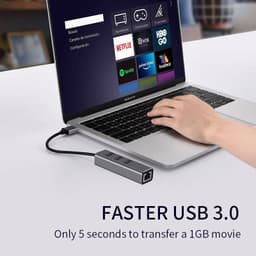 image-USB 3.0 HUB 1000Mbps 3 Ports USB 3.0 Type C HUB USB to Rj45 Gigabit Ethernet Adapter RTL8153 for MacBook Laptop Computer