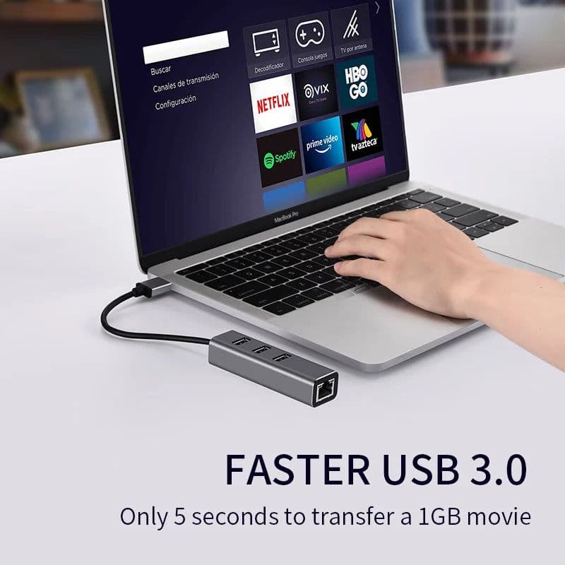 image-USB 3.0 HUB 1000Mbps 3 Ports USB 3.0 Type C HUB USB to Rj45 Gigabit Ethernet Adapter RTL8153 for MacBook Laptop Computer