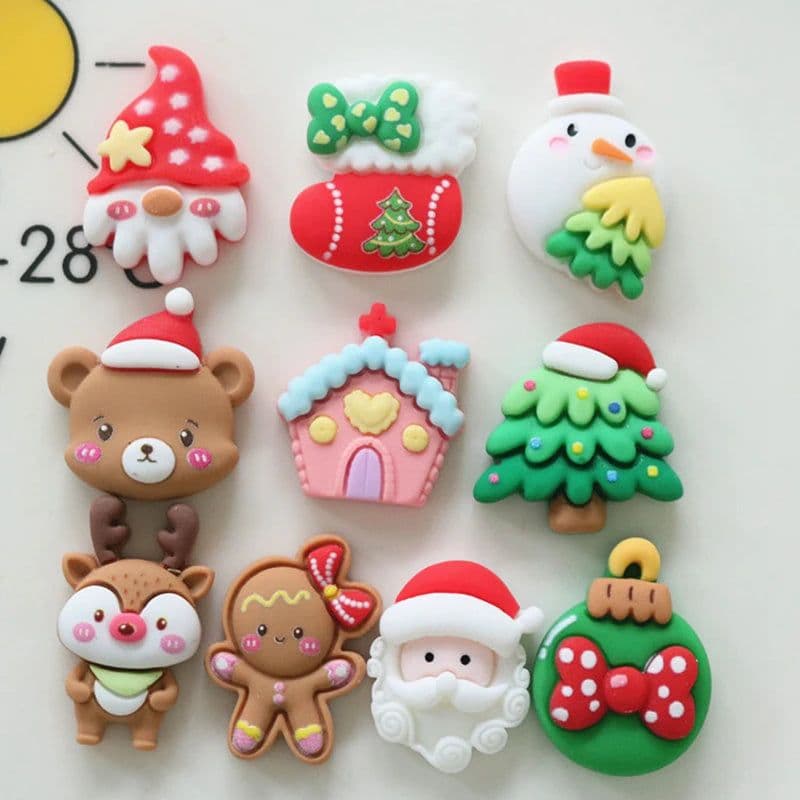 image-10 Pcs New Mini Kawaii Christmas Series Resin Flat Back Cabochons Scrapbook Diy Party Hairpin Accessories Decorate Craft L38