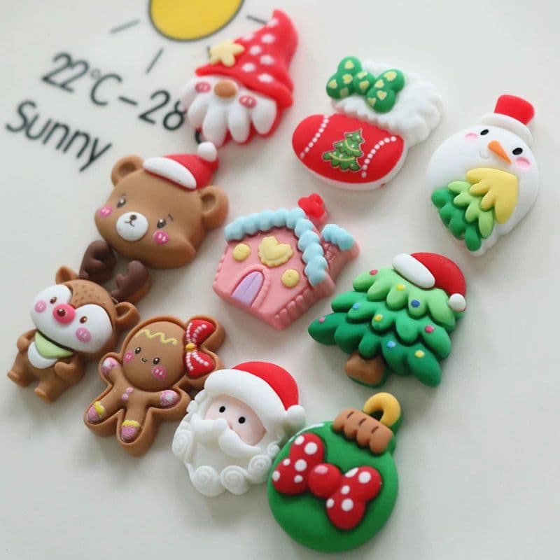 image-10 Pcs New Mini Kawaii Christmas Series Resin Flat Back Cabochons Scrapbook Diy Party Hairpin Accessories Decorate Craft L38