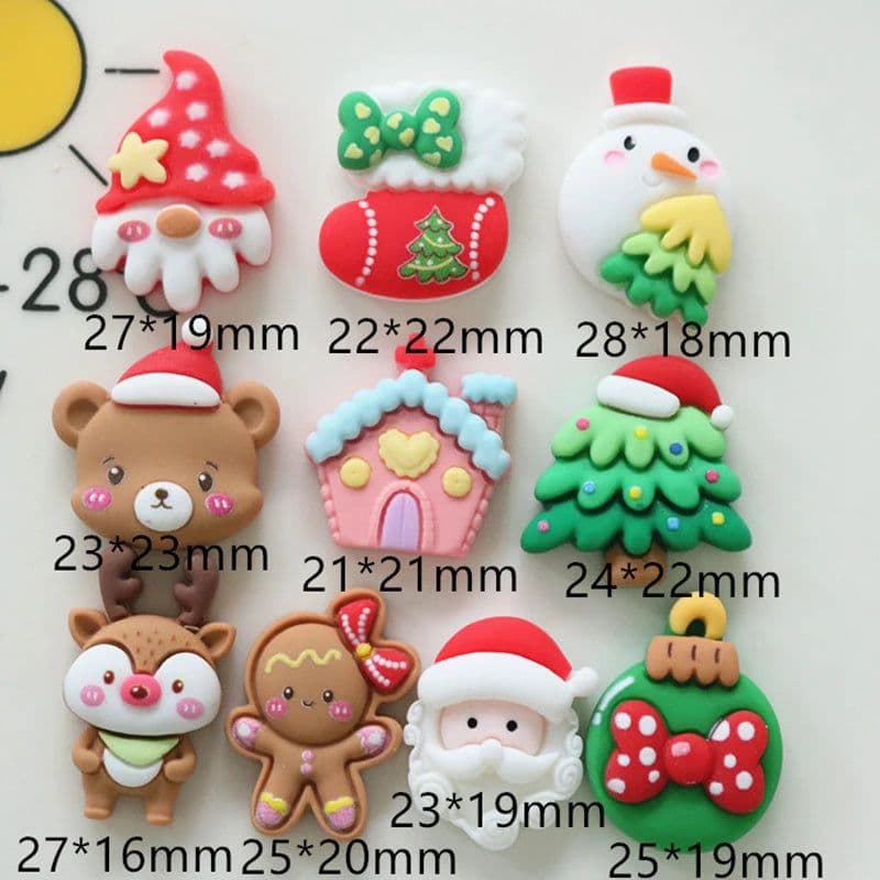 image-10 Pcs New Mini Kawaii Christmas Series Resin Flat Back Cabochons Scrapbook Diy Party Hairpin Accessories Decorate Craft L38