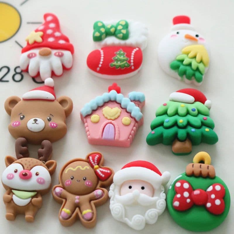 image-10 Pcs New Mini Kawaii Christmas Series Resin Flat Back Cabochons Scrapbook Diy Party Hairpin Accessories Decorate Craft L38
