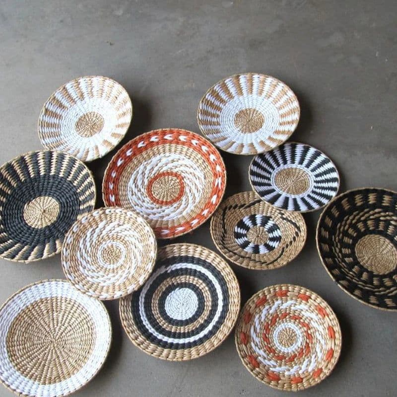 image-Creative Combination Wall Decoration Rattan Grass Weaving Straw Plate for Home Decor Livingroom Bedroom Background Decoration