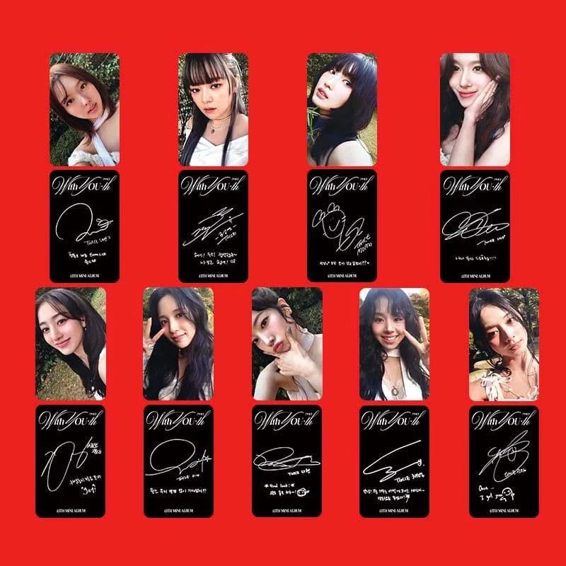 image-9Pcs/Set KPOP TWICE With YOU-th New Album Selfie Lomo Cards List Tzuyu Momo Chaeyoung Double Sides Photocards Postcard Fans Gift