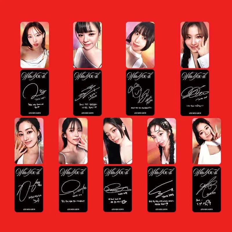 image-9Pcs/Set KPOP TWICE With YOU-th New Album Selfie Lomo Cards List Tzuyu Momo Chaeyoung Double Sides Photocards Postcard Fans Gift