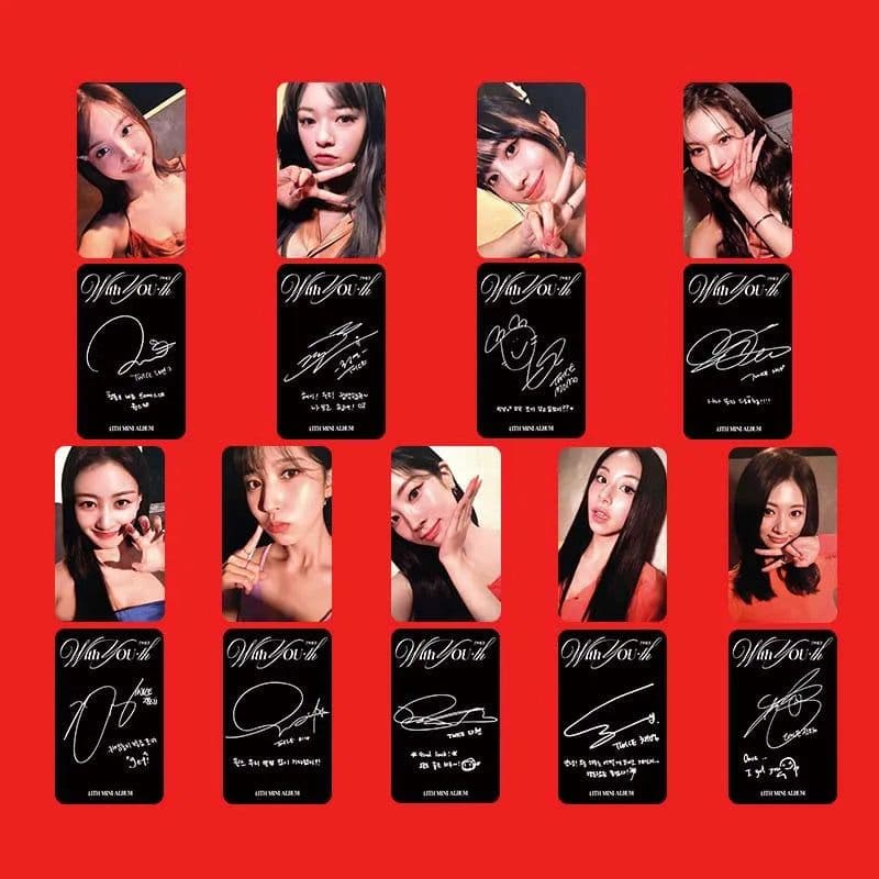 image-9Pcs/Set KPOP TWICE With YOU-th New Album Selfie Lomo Cards List Tzuyu Momo Chaeyoung Double Sides Photocards Postcard Fans Gift