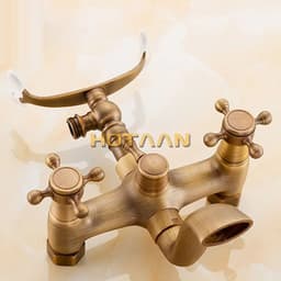 image-Bathroom Bath Tub Wall Mounted Hand Held Antique Brass Shower Head Kit Copper Chrome Shower Faucet Mixer Sets