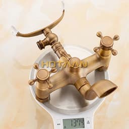 image-Bathroom Bath Tub Wall Mounted Hand Held Antique Brass Shower Head Kit Copper Chrome Shower Faucet Mixer Sets