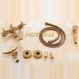 image-Bathroom Bath Tub Wall Mounted Hand Held Antique Brass Shower Head Kit Copper Chrome Shower Faucet Mixer Sets